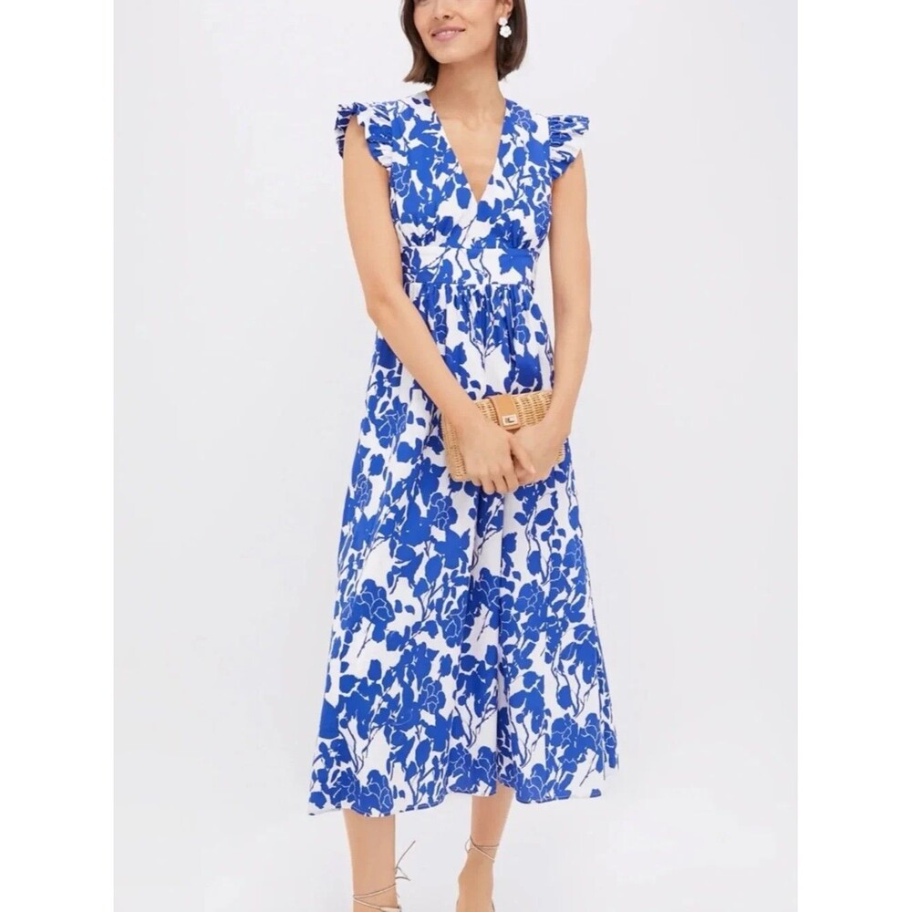 Tuckernuck HYACINTH HOUSE Blue Floral Ruffle Robinson Dress Medium Coastal